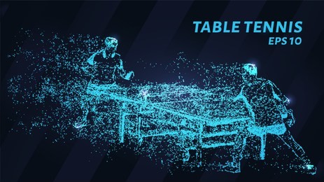 table tennis of blue glowing dots. a game of table tennis made of particles. vector illustration