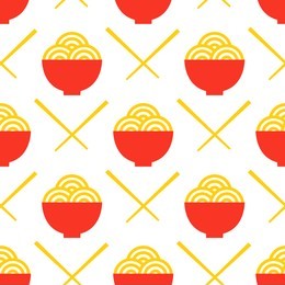 egg noodles and chopsticks vector seamless pattern. asian food print isolated on white background