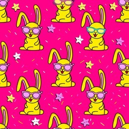 cute kids rabbit pattern for girls and boys. colorful rabbit, stars with glasses on the abstract bright background. the rabbit pattern is made in colors. urban stars pattern for textile and fabric