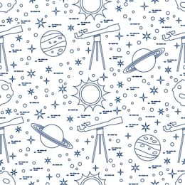 seamless pattern with telescope, sun, planets, stars. space exploration. astronomy. science