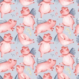 seamless pattern with watercolor pigs