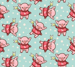 seamless pattern with cute cartoon pigs.