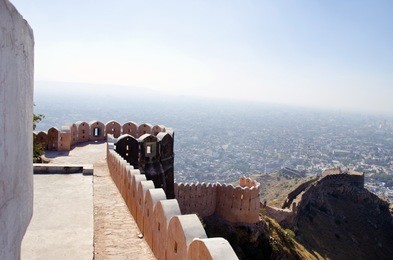 historical rajasthan nahargarh fort and wiew to jaipur city, india