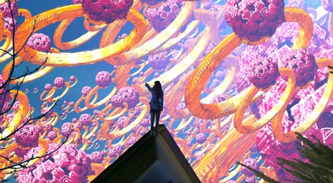 2d illustration. abstract dreamlike motivational image. illustration of person being in a dream in imaginary world. gem. ring