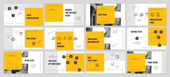 template for business presentations. yellow and black elements on a white background. presentation slide, flyer leaflet, brochure cover, report, marketing and banner