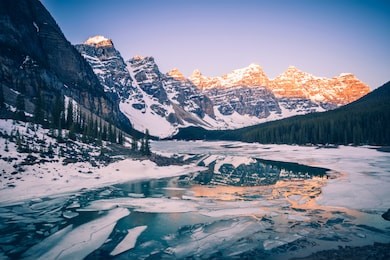 frozen moraine lake in banff national park. banff national park,alberta, canada.