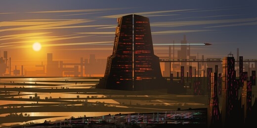 future city. fiction backdrop. concept art. realistic illustration. video game digital cg artwork. nature scenery.