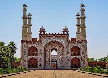 main entrance to the tomb of great mughal emperor akbar, as viewed from inside