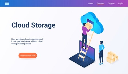 isometric design concept on cloud storage theme. vector illustration mock-up for website and mobile website. landing page template