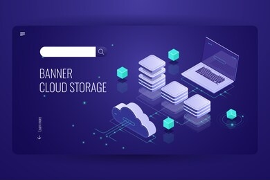 download files from the concept cloud data storage, isometric cloud computer technology, network vector 3d schematic