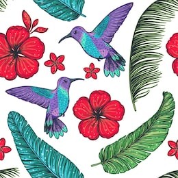 tropical seamless pattern. tropical design template. hummingbird and palm leaves vector illustration.  summer design.