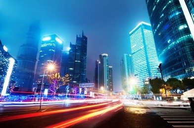 shanghai lujiazui finance and trade zone of the modern city night background