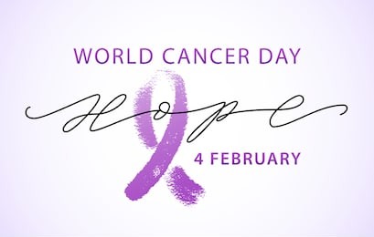 world cancer day 4 february text. hope word with violet ribbon symbol. vector illustration concept for world cancer day. typography design for poster banner and post on social media.