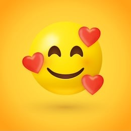 emoji with hearts - in love face -  emoticon face with smiling eyes, rosy cheeks, and three hearts floating around its head - expresses happy, affectionate feelings, especially being in love