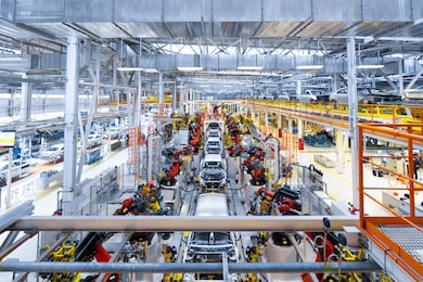 automotive production line. welding car body. modern car assembly plant