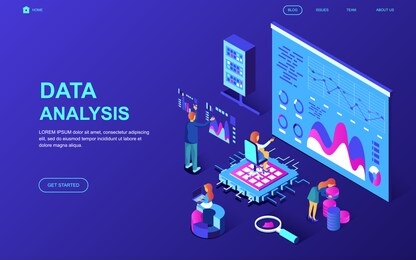 modern flat design isometric concept of auditing, data analysis decorated people character for website and mobile website development. isometric landing page template. vector illustration.