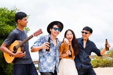 friends having party outdoors