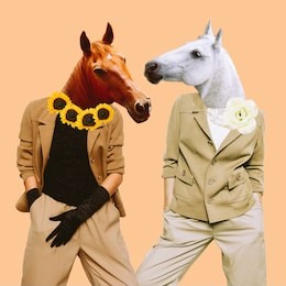 minimal contemporary collage art. stylish horses. vintage concept
