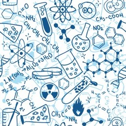 seamless pattern background - illustration of science drawings, doodle style