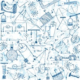 seamless pattern background - illustration of physics drawings, doodle style