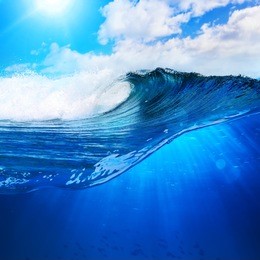 design template with underwater part and sunset skylight splitted by waterline