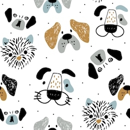 childish seamless pattern with funny creative dog faces. trendy scandinavian vector background. perfect for kids apparel,fabric, textile, nursery decoration,wrapping paper
