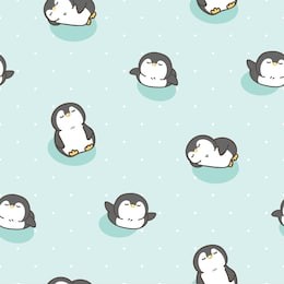 seamless pattern of cute cartoon penguin design on pastel green background with white dots
