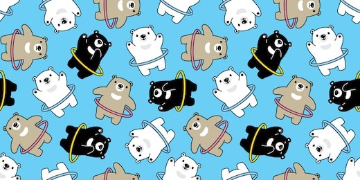 bear seamless pattern vector hula hoop cartoon isolated wallpaper illustration