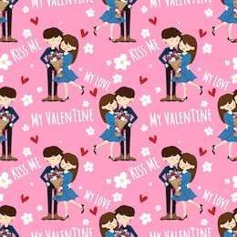 valentine's day seamless pattern with cute couple received a beautiful bouquet in happy moment. 