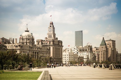 cityscape of the bund in shanghai with excellent historical buildings