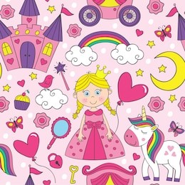 seamless pattern with beautiful princess and castle  - vector illustration, eps
