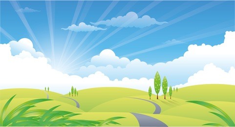 beautiful summer landscape with hills and road