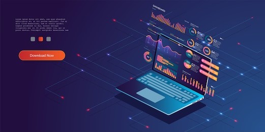 technology concept. update database statistics. workflow and business management. vector isometric illustration
