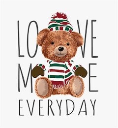 typography slogan with toy bear in winter costume
