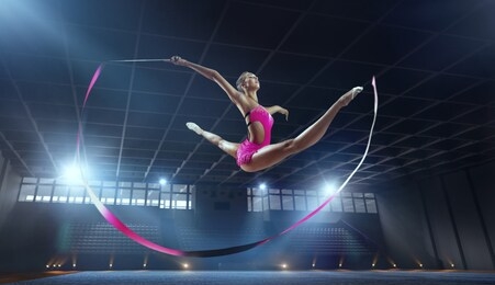 rhythmic gymnast in professional arena.
