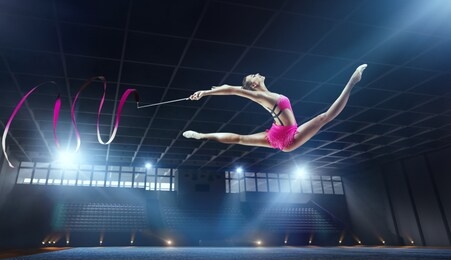 rhythmic gymnast in professional arena.