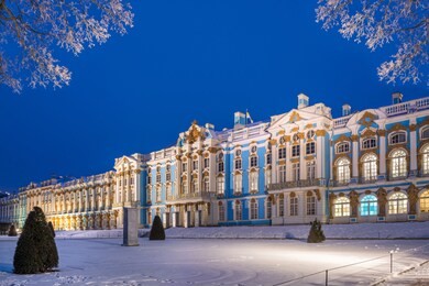 blue evening near the catherine palace in tsarskoye selo winter snowy evening
