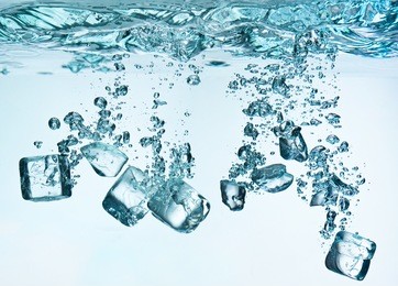close up view of the ice cubes in water