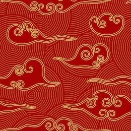 chinese style clouds red and gold seamless pattern  