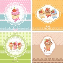 set vintage card with cupcakes