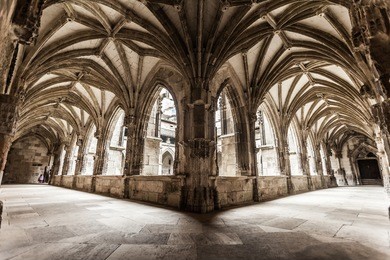 cloister arch perspective of cahors cathedral in france
