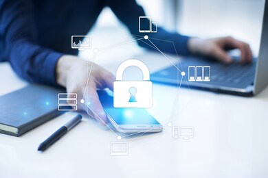 cyber security. data protection. information privacy. padlock icon on virtual screen.