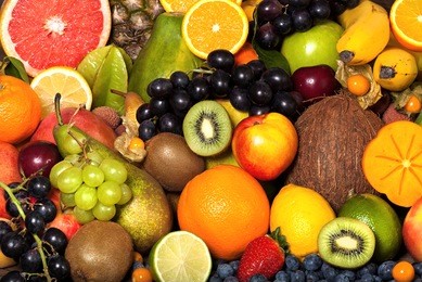 background from many different exotic fruits