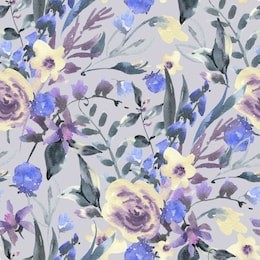 vintage watercolor floral seamless pattern with bright wildflowers, natural summer illustration, blue and yellow flowers on lilac background