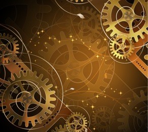 abstract mechanical background with floral elements, vector illustration