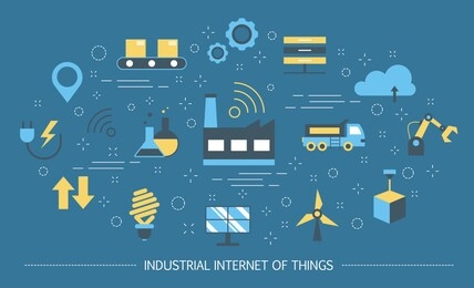 industrial internet of things concept. business automation and futuristic technology. wireless connection and smart logistics. set of colorful icons. isolated flat vector illustration
