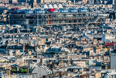 aerial view of beaubourg aera with the pompidou center museum   cityscape of paris in france