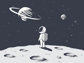funny astronaut looks to universe .space vector illustration.prints design