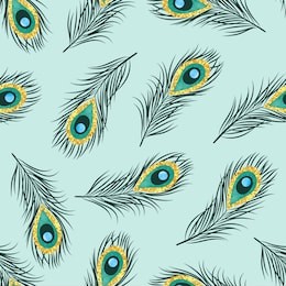seamless hand drawn peacock feathers pattern. vector background.