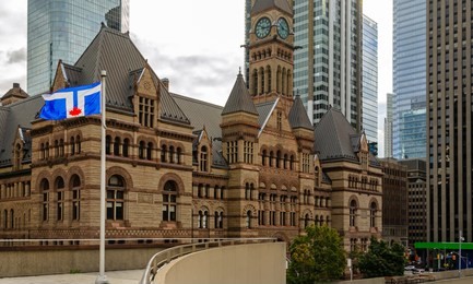 toronto old city hall in ontario, canada, view from nathan phillips square.